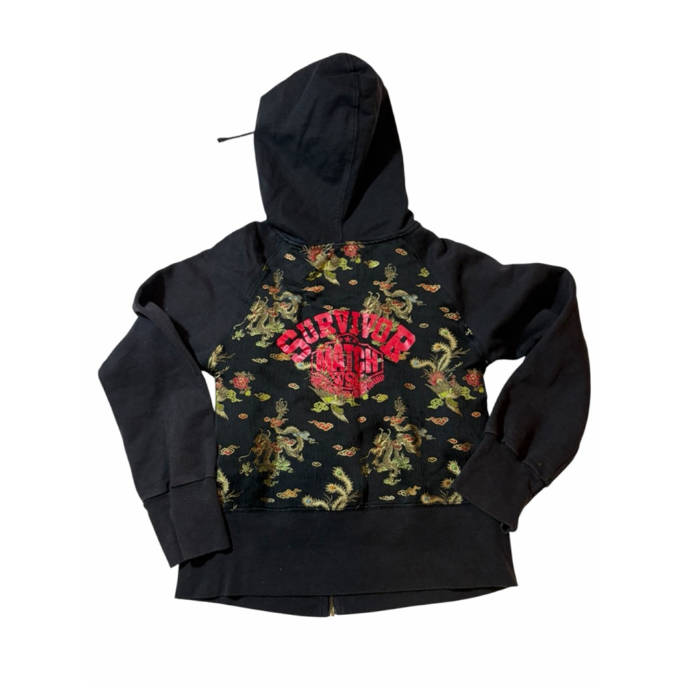 Fornarina Y2K Dragon Hoodie Zip Up Black Wrestling Graphic Grunge Gothic M